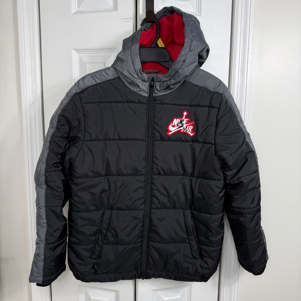 Jordan Puffer Jacket Kids XL Black Grey Hooded Athleisure Streetwear Coat